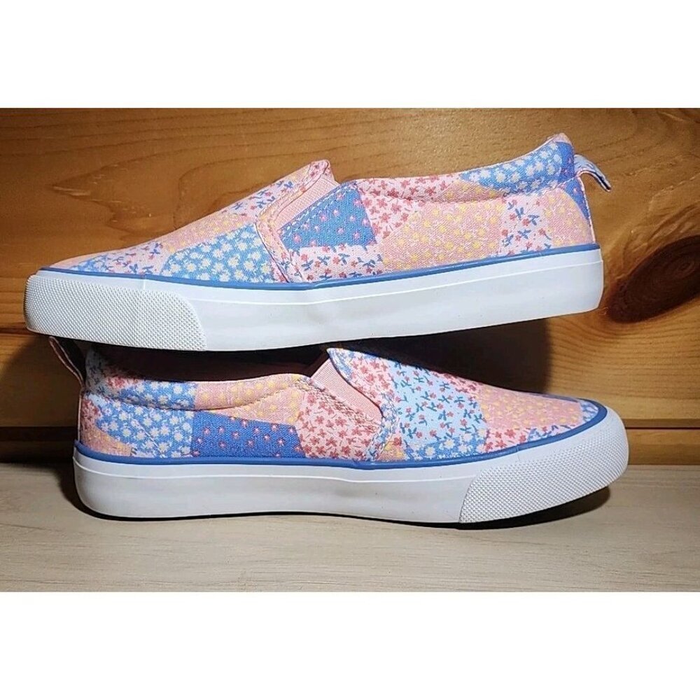 Lily & Dan Girls' Slip-On Canvas Shoes-Patchwork Pastel Floral-Size 2-NEW in Box - Picture 5 of 11